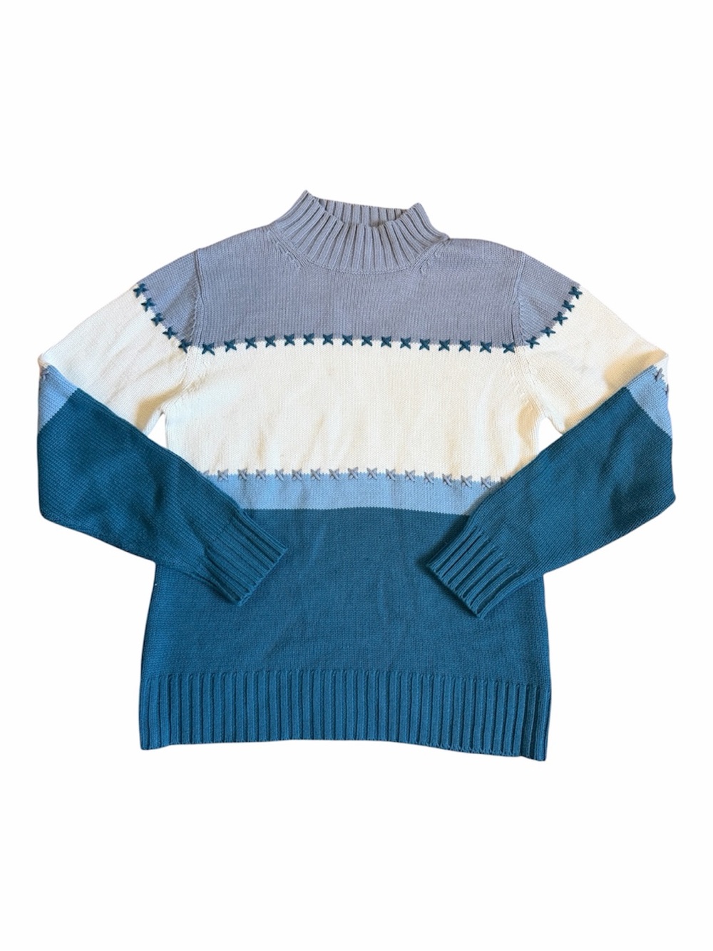 Rino Rossi Y2K Vintage Colorblock Mock Neck  Sweater - Blue, Light Blue, White M